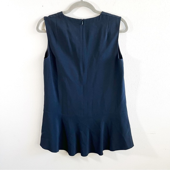 Akris Punto Blouse Navy (Marine) Blue Sleeveless V Neck Silk Trim Top Sz 8 NWT - Picture 10 of 13